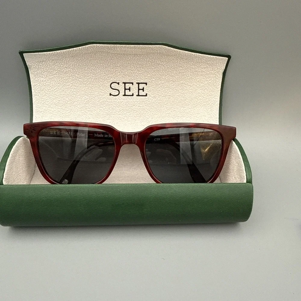 SEE 9651 Authentic Polarized Square Sunglasses Red Tortoiseshell 54-21 145 &Case